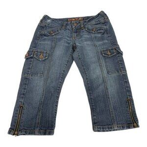 Hint Jeans Kids Cargo-Style Denim Capri Pants Sz 5 With Zippered Hem & Pockets